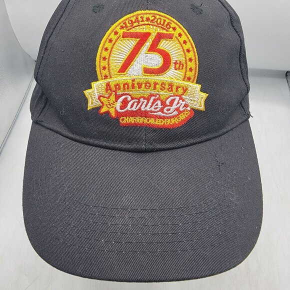 Carls Jr 75th Anniversary Adults Black Baseball Hat Cap Adjustable Casual Work - Picture 5 of 8